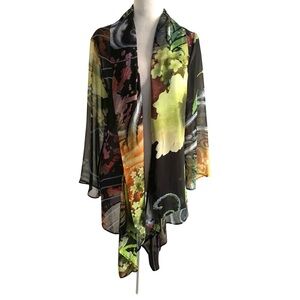 Anis A. Women’s Medium Vintage Colorful Abstract Floral Sheer Kimono Cover-Up